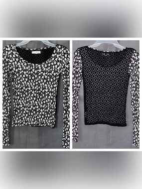 Aeropostale Shirts Women's Size XS Black Long Sleeve Crew Neck Floral Lace Back